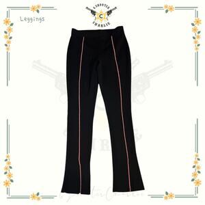 Express Ankle Length Leggings Black w/ Pink Stripe Womens Size Medium Front Slit